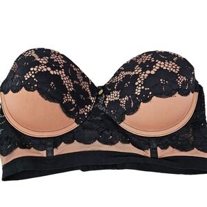 Daisy Fuentes Women's Strapless‎ Satin Lace Bra Black Rose Size 34C